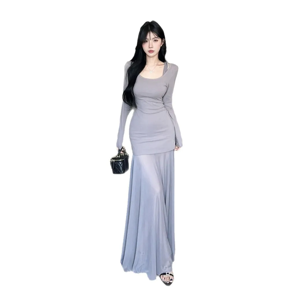 طقم ملابس رياضية كاجوال طويل Sve Bodycon Dr Me مجموعة ملابس رياضية كاجوال بتصميم متقاطع للخريف