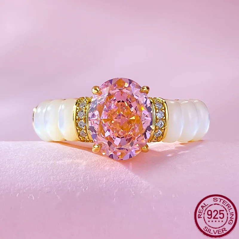 

S925 Silver White Fritillaria Set with 7 * 9 Papalacha High Carbon Diamond Ice Flower Cut Ring Wedding Jewelry