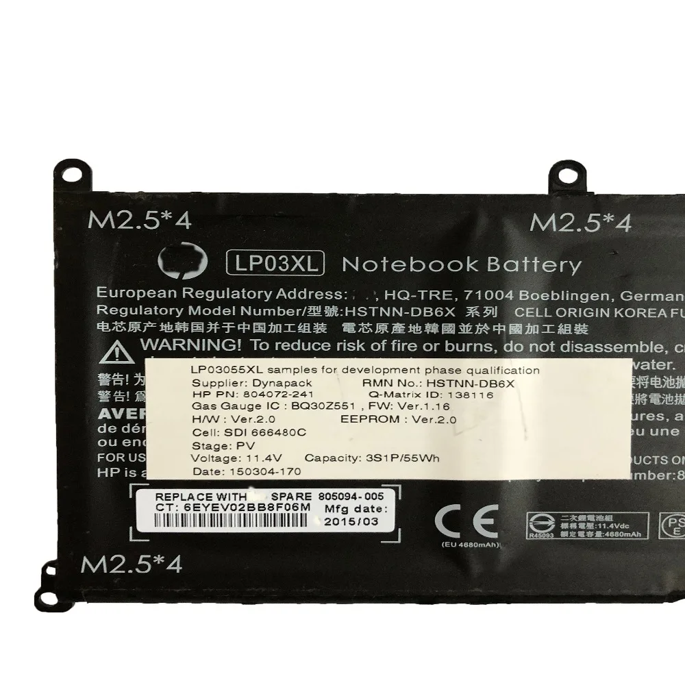 Imagem -03 - Nova Bateria do Laptop Original para hp Envy 15 15-ae020tx Tpn-c124 Tpn-c122 807417005 Hstnn-db7c Db6c 11.4v 55wh 4680mah Lp03xl