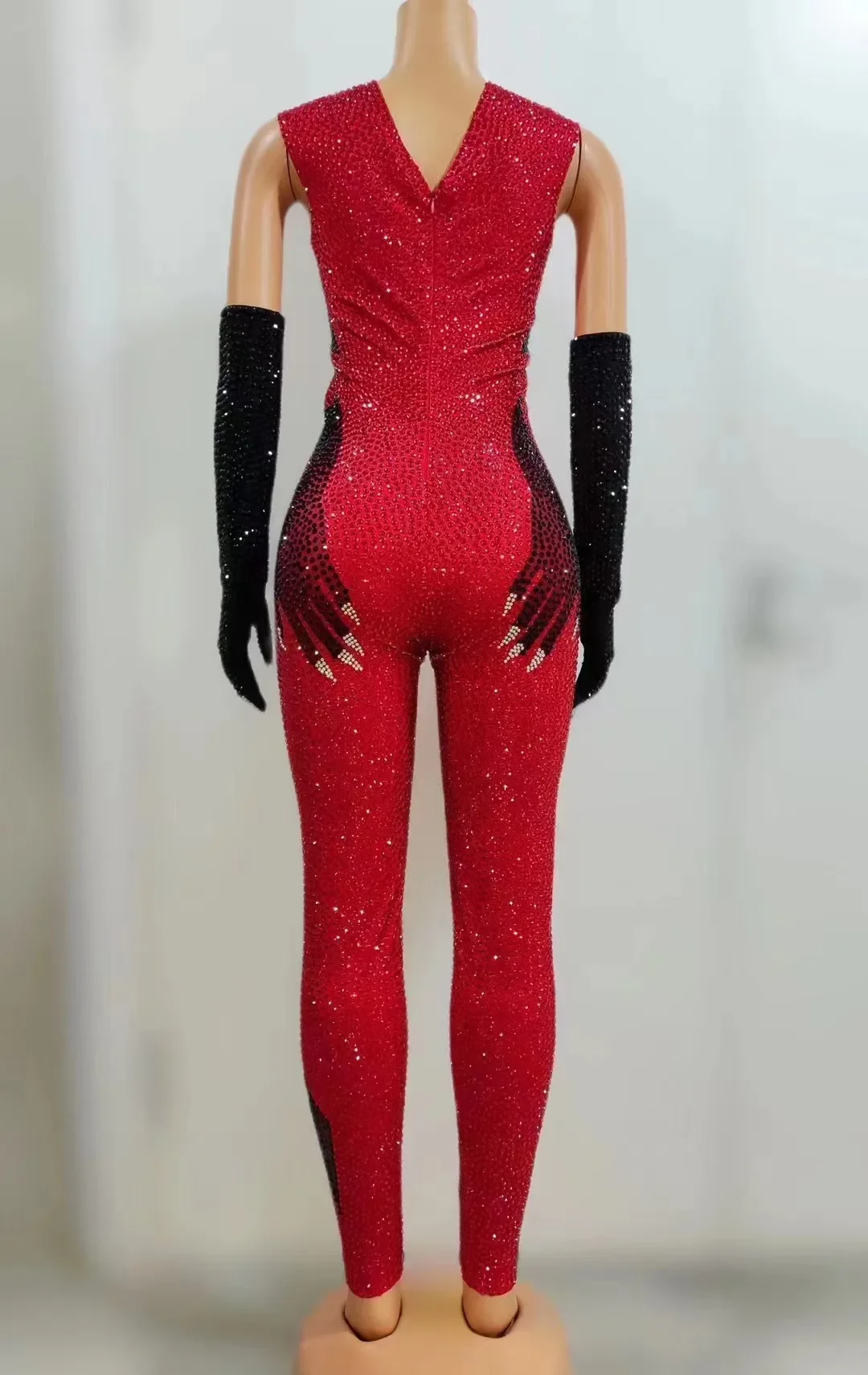 Luksusowy Kombinezon z Cyrkoniami Rękawiczki Zestaw Damski Wieczorowy Strój na Przyjęcie Urodzinowe Kostium Sceniczny dla Piosenkarki Tancerki na Występ Taneczny