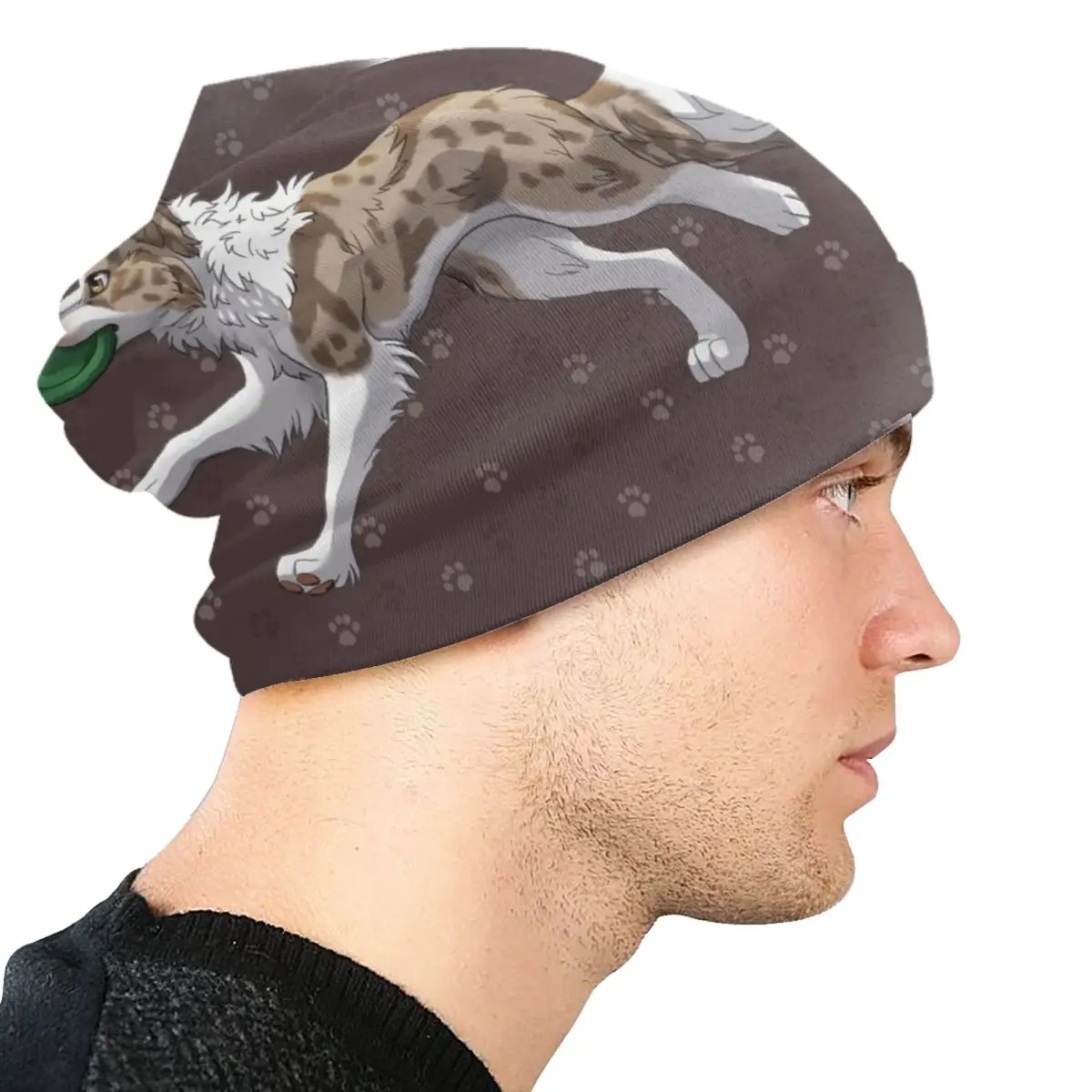 Running Red Lilac Merle Border Collie Beanie Cap Unisex Bonnet Homme Knitting Hats Cool Dog Pet Skullies Beanies Hats For