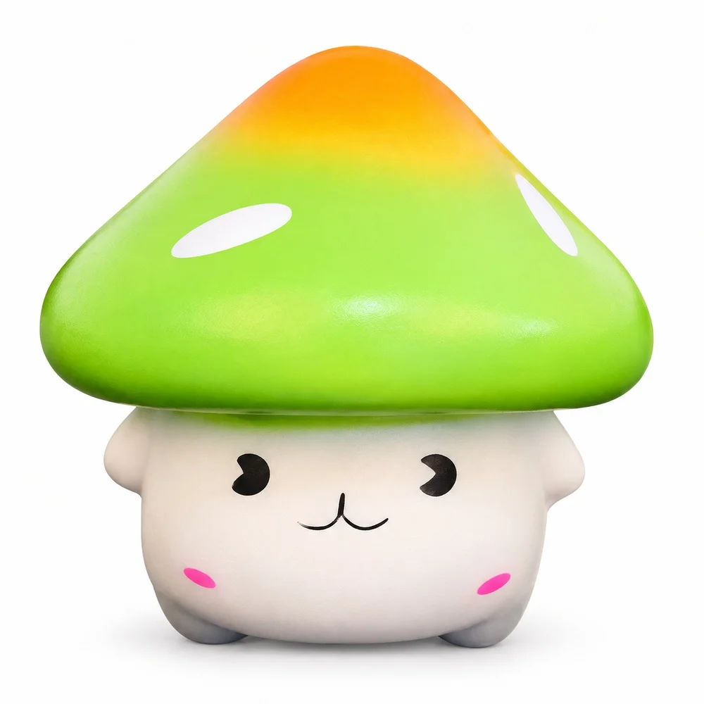 Mushroom Squishy Toy Soft PU Slow Rising Foam Green Orange Cap Cute Squeeze Fidget Handheld Home Desk Gift for Teens and Adults