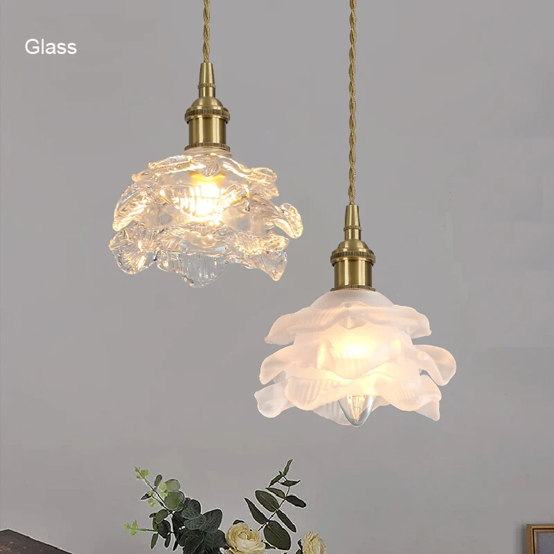 Modern Glass Rose Flower-shaped Long Line Bedroom Bedside Sable Chandelier and Small Dining Room Chandelier for Warm Lighting