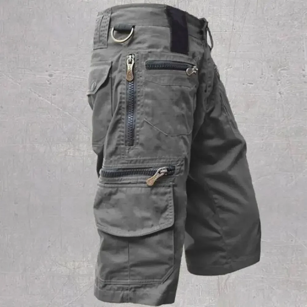 Men\'s Shorts Jogging Shorts Solid Color Multi-Pocket Summer Casual Straight Cargo Shorts Men Shorts