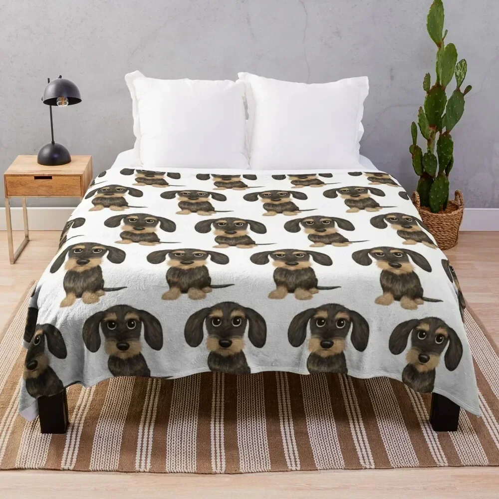 

Wirehaired Dachshund Cute Wire Haired Wiener Dog Wild Boar and Tan Teckel Throw Blanket