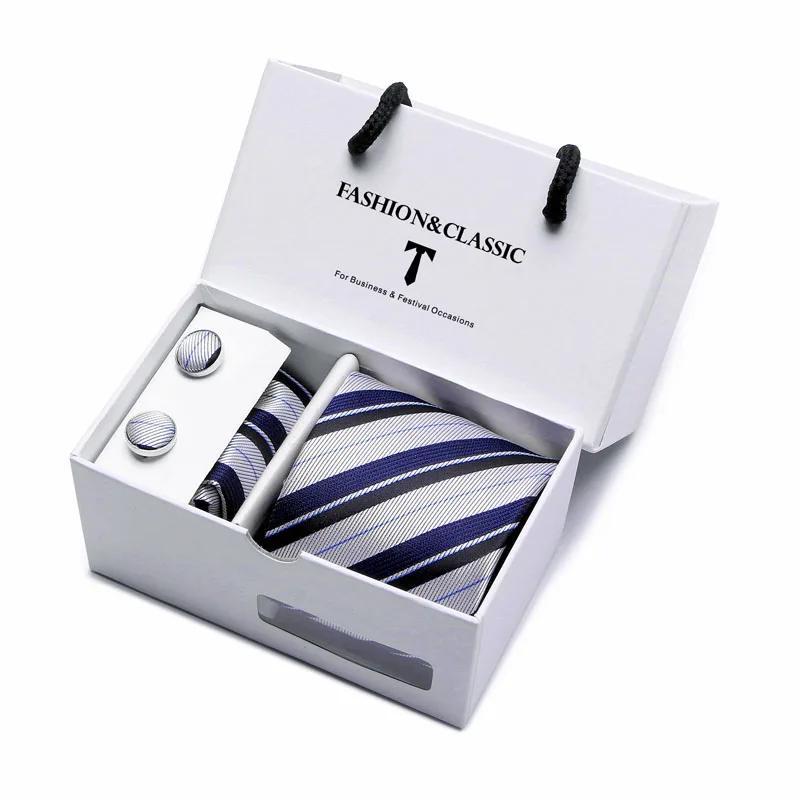 Heißer Verkauf Schwarz Paisley Krawatte Einstecktuch Manschettenknöpfe Set Für Männer Formale Luxus Hochzeit Gravatas In Geschenk Box – Detail 6