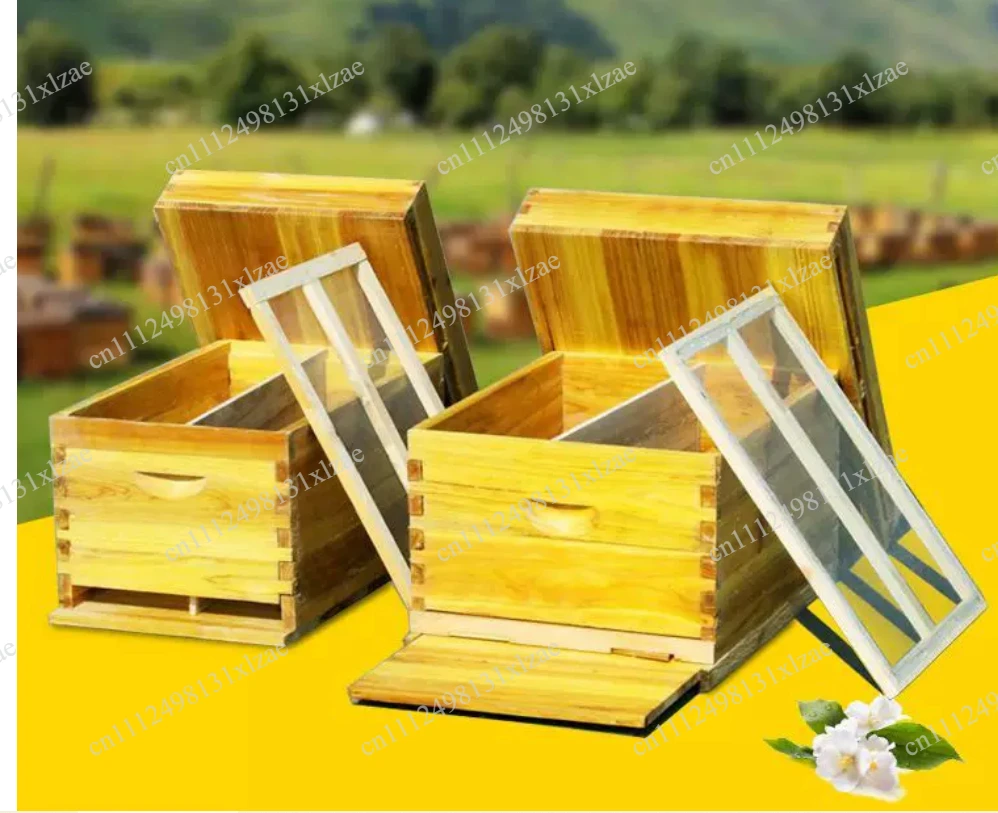 7-Frame Fir Wood Beehive - Beeswax-Coated Standard Hive with Honeycomb Frames for Apiculture