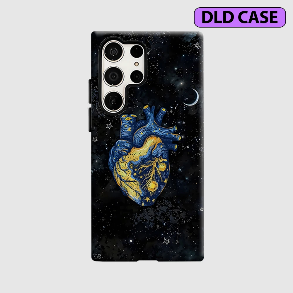 Starry Cosmic Heart Phone Case for Samsung Galaxy S26 S25 Ultra S24 S23 Ultra Plus Shockproof Double Layer Tough Back Cover