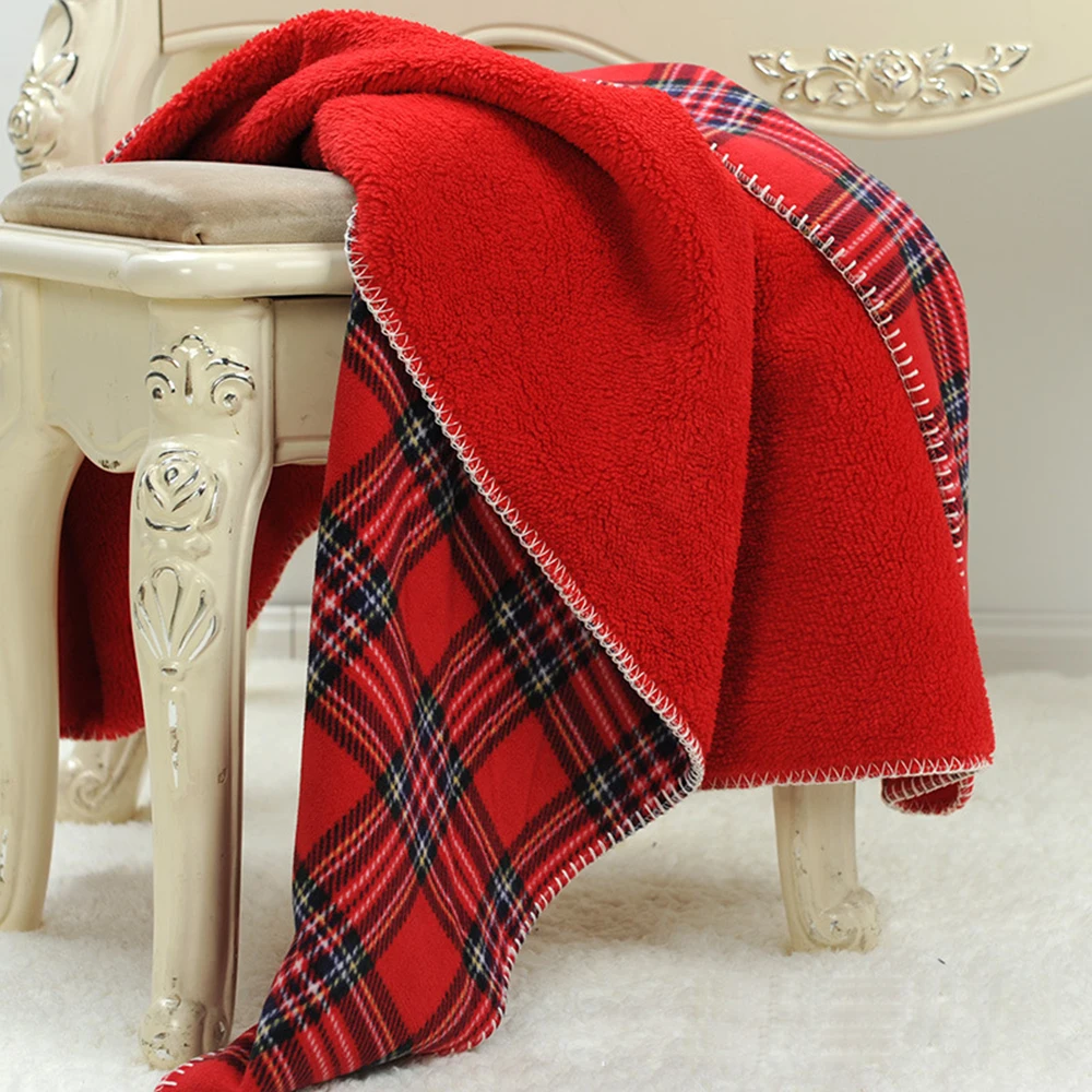 Christmas Throw Blanket Velvet Flannel Soft Plush Blanket Couch Sofa Bed Scottish Grid Blanket Winter Warm Wool Plaid Blankets