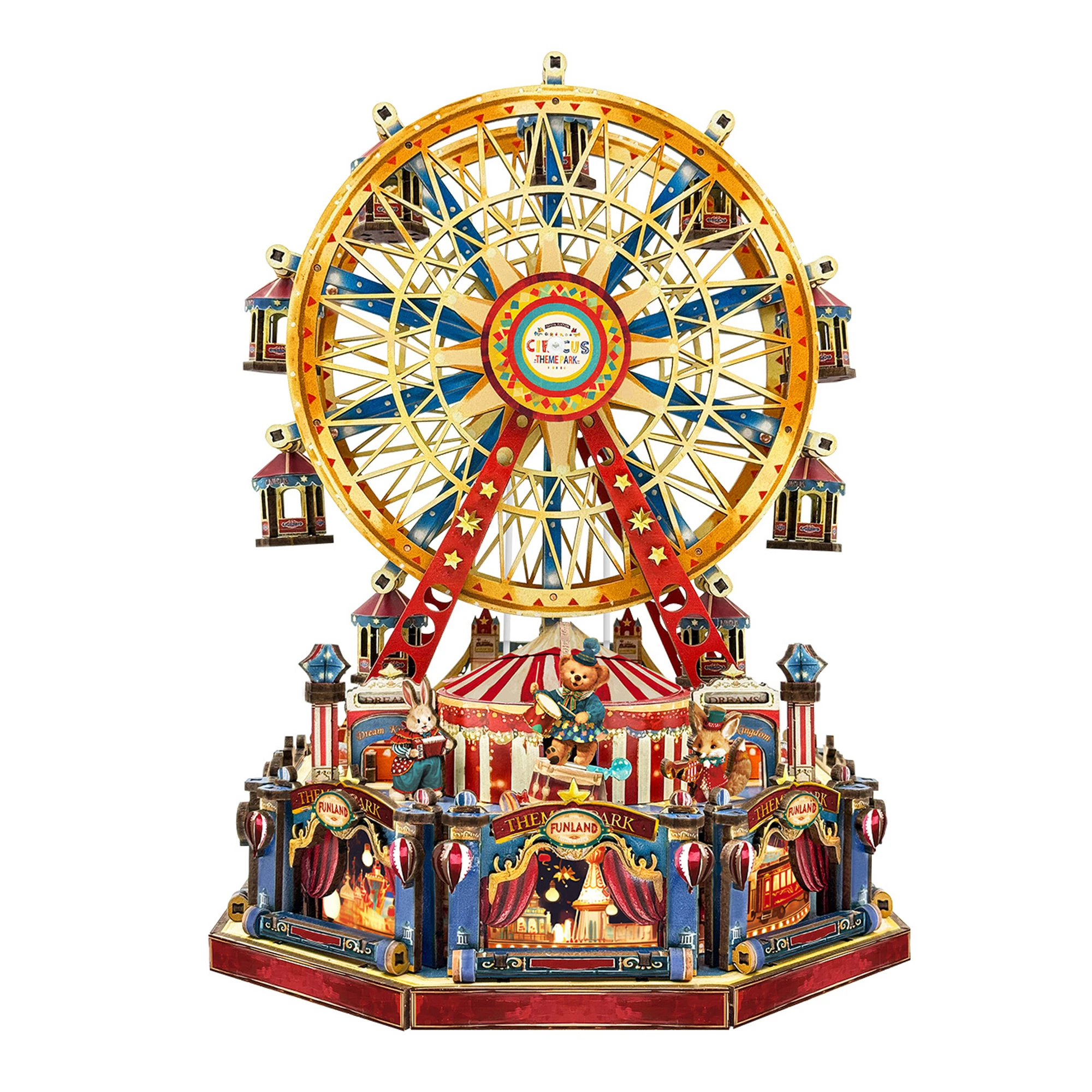 DIY Wooden Century Ferris Wheel Music Box Figurines Miniatures Assembled Houses Casa for Friends Birthday Gifts Home Decoration
