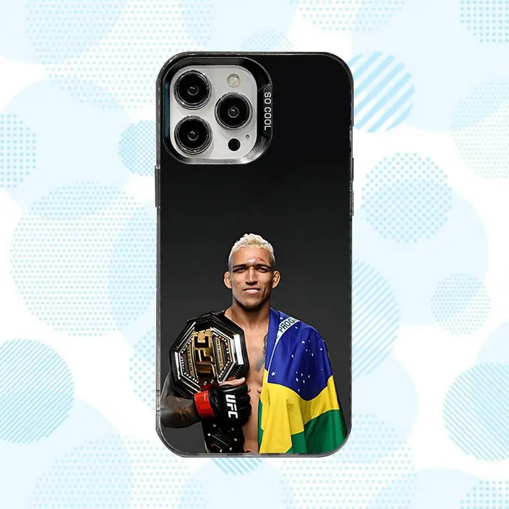 حافظة هاتف C-Charles Fighting Oliveira لهاتف iPhone 16,15,14,13,12,11,Mini,Pro,SE,MAX غطاء أبيض غير لامع مقاوم للصدمات