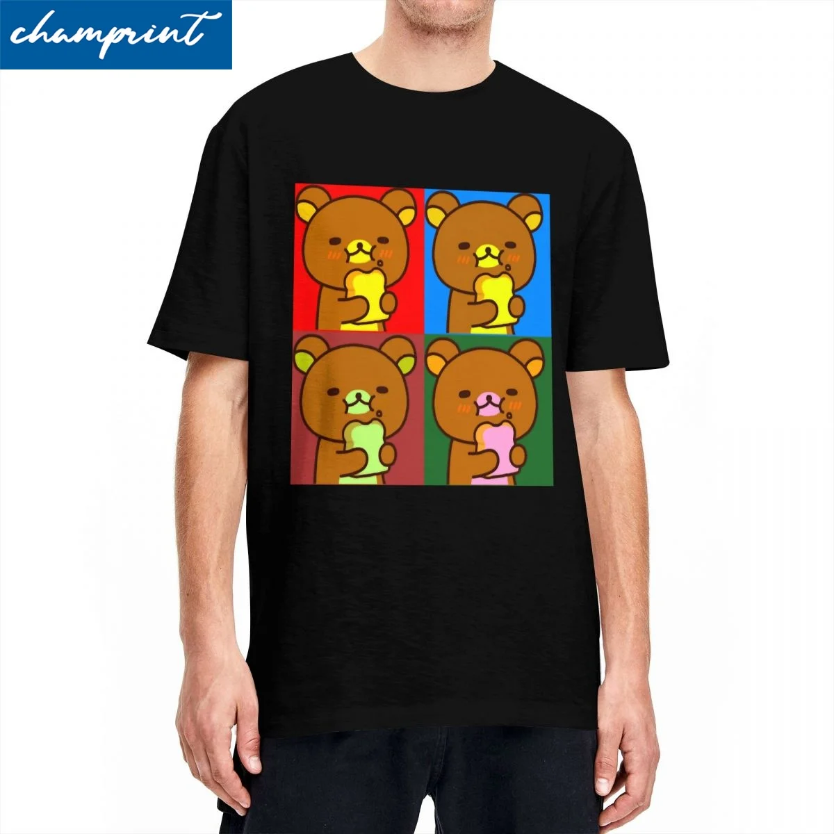 Cute Rilakkuma Kawaii T Shirt for Men Women Pure Cotton Funny T-Shirts Crewneck Tee Shirt Short Sleeve Tops Plus Size