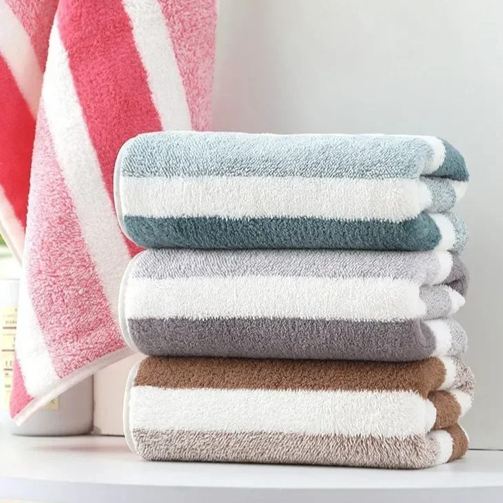 1 Pc Thickened Striped Pattern Towel Set Soft Hand Towel Bath Towel Quick Drying Absorbent Towels For Bathroom  Soft Towel
