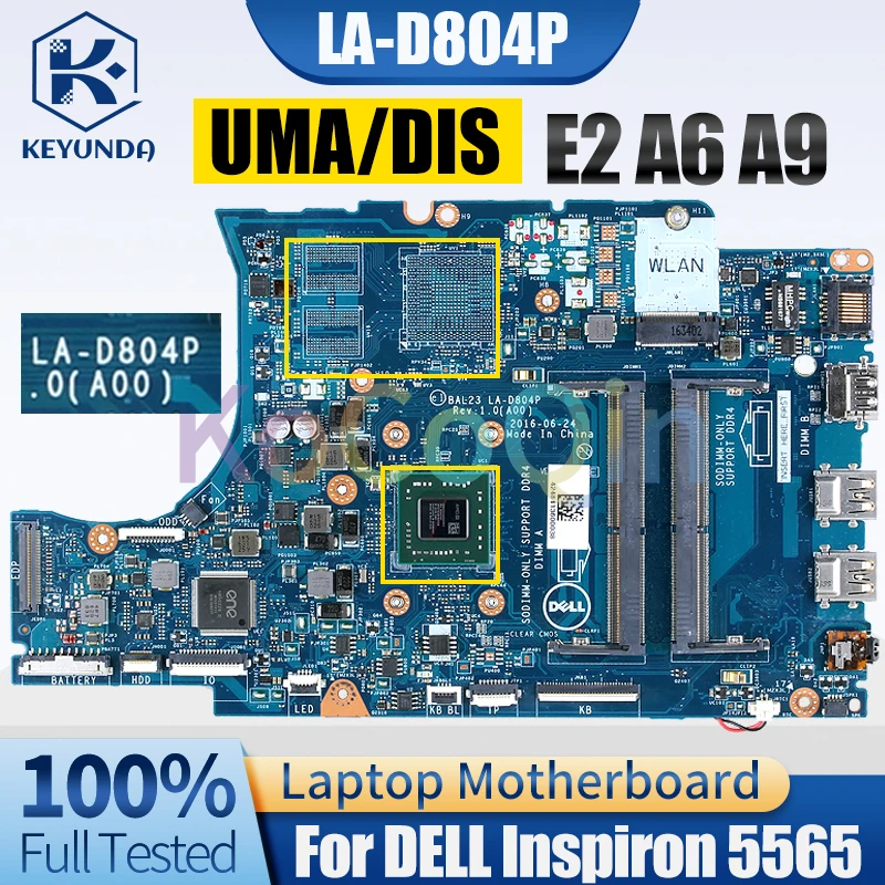 

For Dell Inspiron 5565 Notebook Mainboard LA-D804P E2 A6 A9 216-0890010 2G/4G 0K6473 0MYX0F 0MYX0F Laptop Motherboard