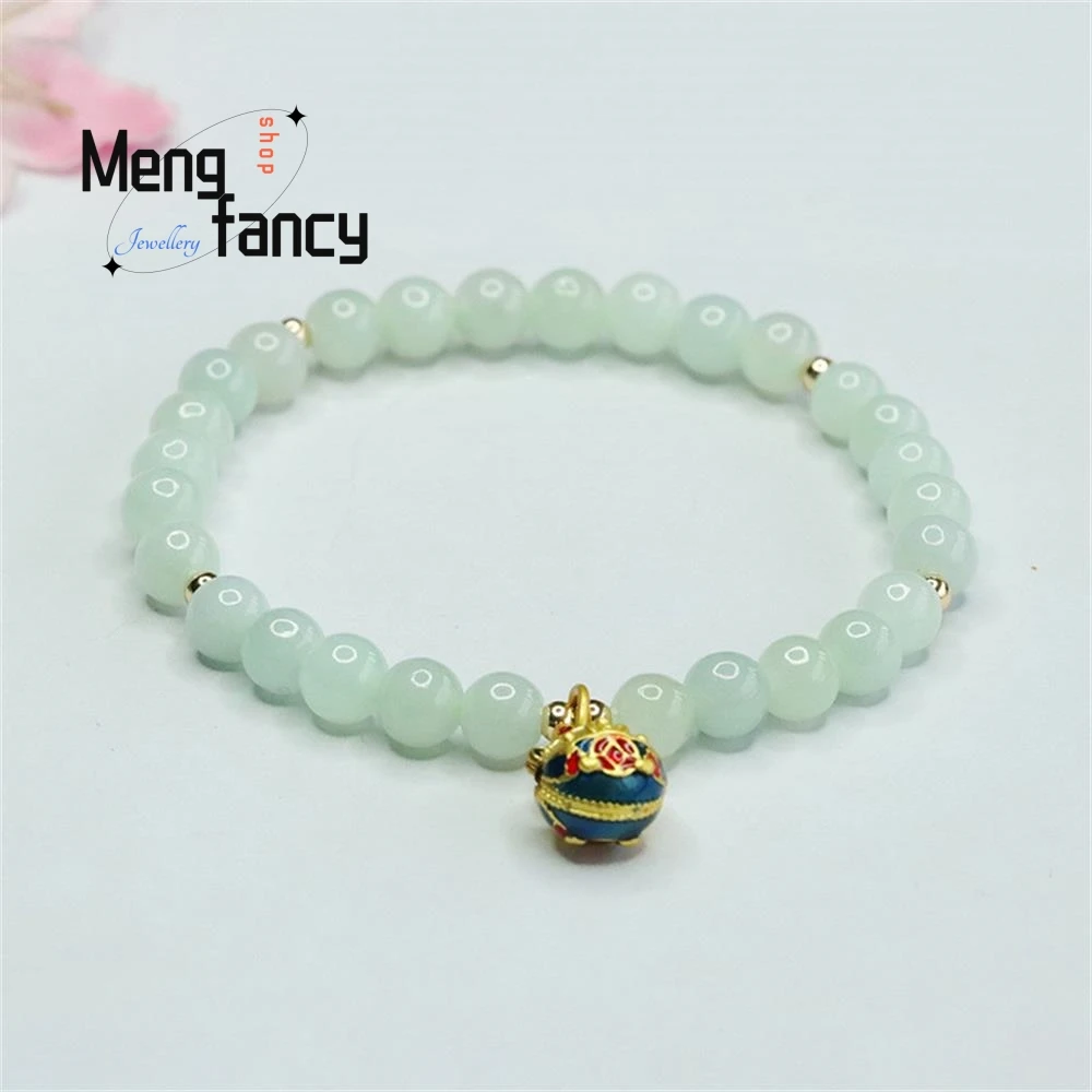 Natural Burmese A-goods Jadeite Exquisite Elegant Simple High-grade Jade Round Beads Swallow Gold Beast Bracelet Fashion Jewelry