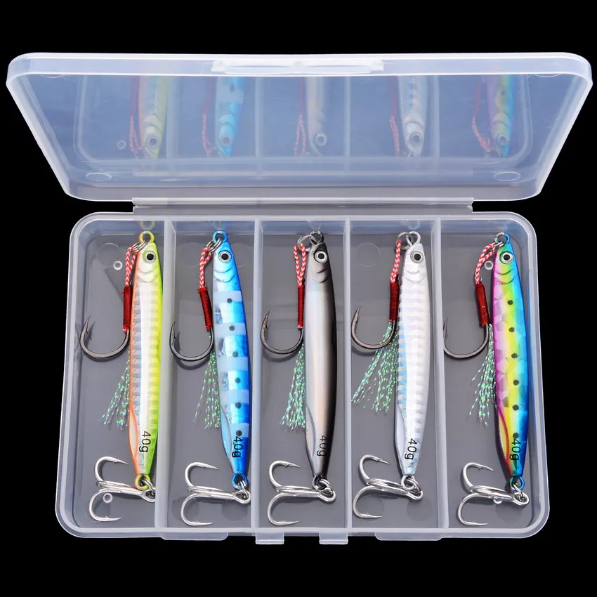 Aorace 5 Stück Metall-Jig-Löffel 21g 30g 40g Ufer-Casting-Jigging-Köder für Meeresbarsch-Angeln Künstlicher Köder Angelzubehörbox – Detail 2