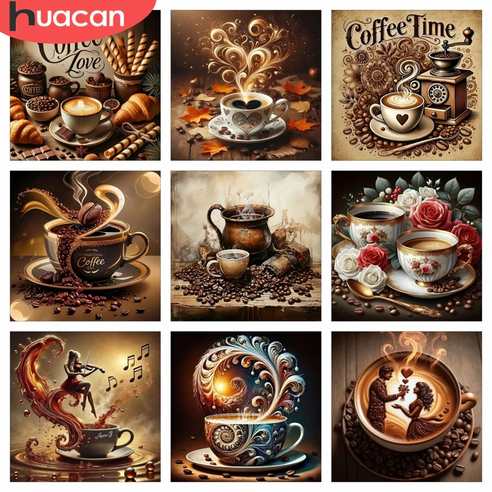 HUACAN 5d Diy Diamond Mosaic Coffee Cup Landscape Handmade Rhinestones Pictures Diamond Painting Landscape Home Decor