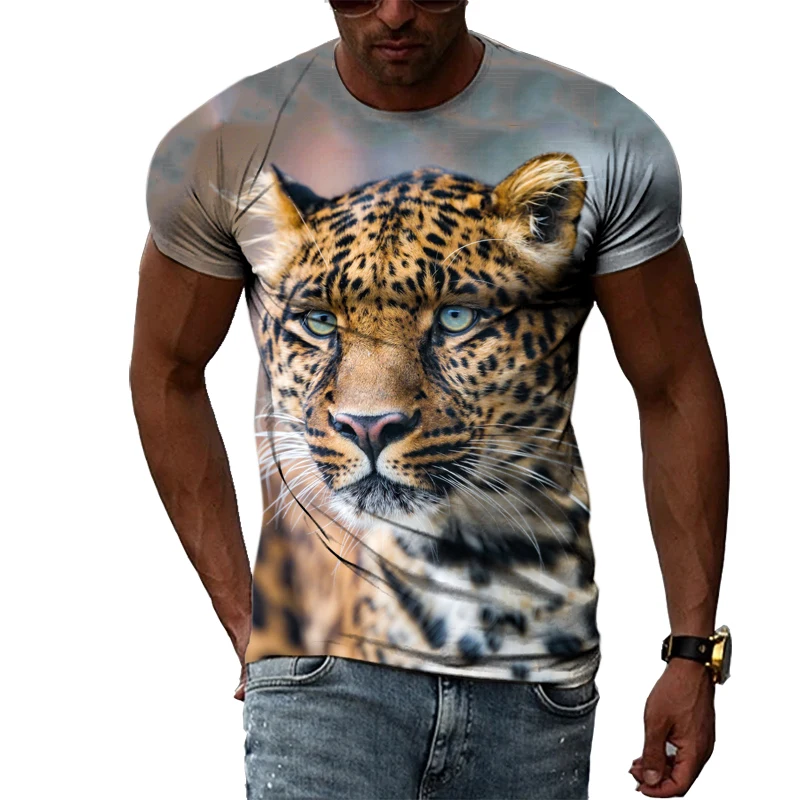 Summer Animal 3D Printed Cool Leopard Men\'s T-shirt O Collar Fashion Casual Street Funny Oversized Tiger Short Sleeve Clothing