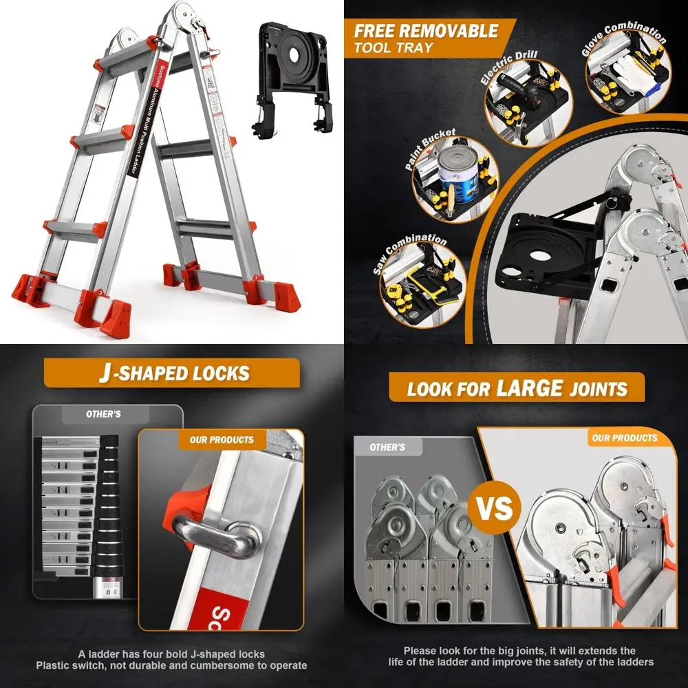 탈부착 가능한 트레이와 안정 장치가 있는 다용도 10.5피트 연장 사다리