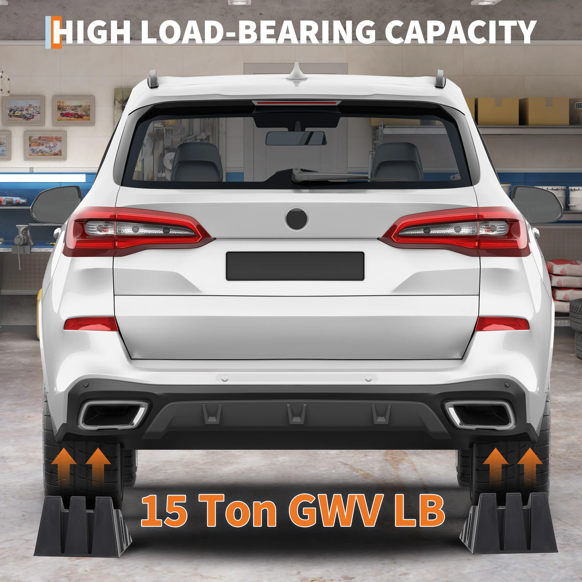Heavy-Duty 30,000 LB (15 Ton) Car Ramps for Oil Change – Non-Slip Low-Profile Vehicle Ramps for Truck SUV Garage – Weather Resistant Portable Design – 2-Pack