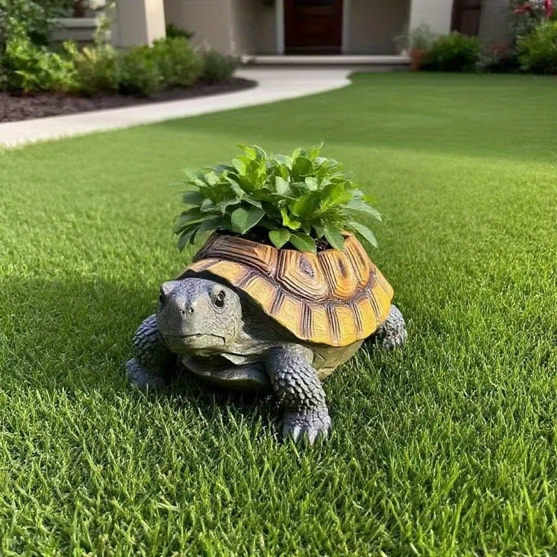 Creative Sea Turtle Resin Planter with Drainage, Vintage Succulent Pot for Indoor Outdoor Garden Decor