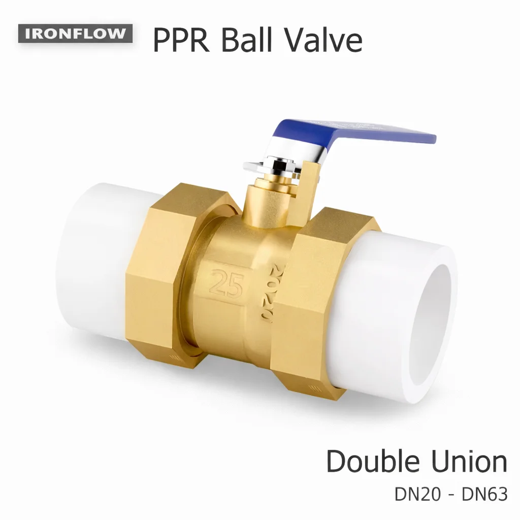 DN20 DN25 DN32 DN40 DN50 Double Union Brass PPR Ball Valve Socket Live Connect Heat Fusion Plumbing Fitting 20 25 32 40 50mm