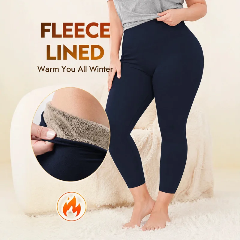 Plus Size Fleece Lined Leggings Women Thick Warm Winter High Waist Tights Coffee Fleece Running Sports Pants 1XL 2XL 3XL