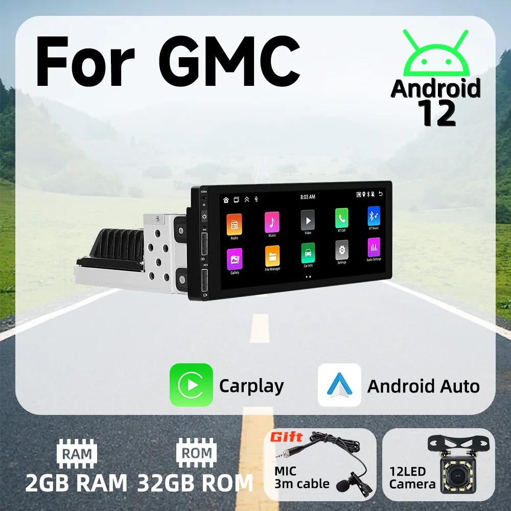 

6.9" 1 Din Android 13 Radio Car Multimedia Player for GMC Android Auto Stereo Head Unit Carplay Autoradio GPS Navigation BT Wifi
