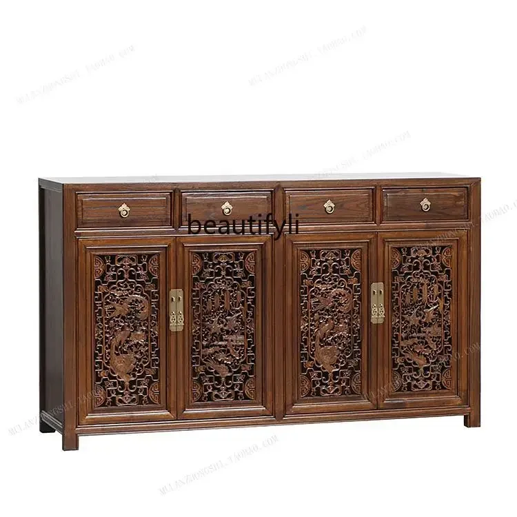 

In Chinese Antique Style Solid Wood Furniture Camphorwood Cutout Carvings Shoe Cabinet Classical Hallway Dining Side Locker