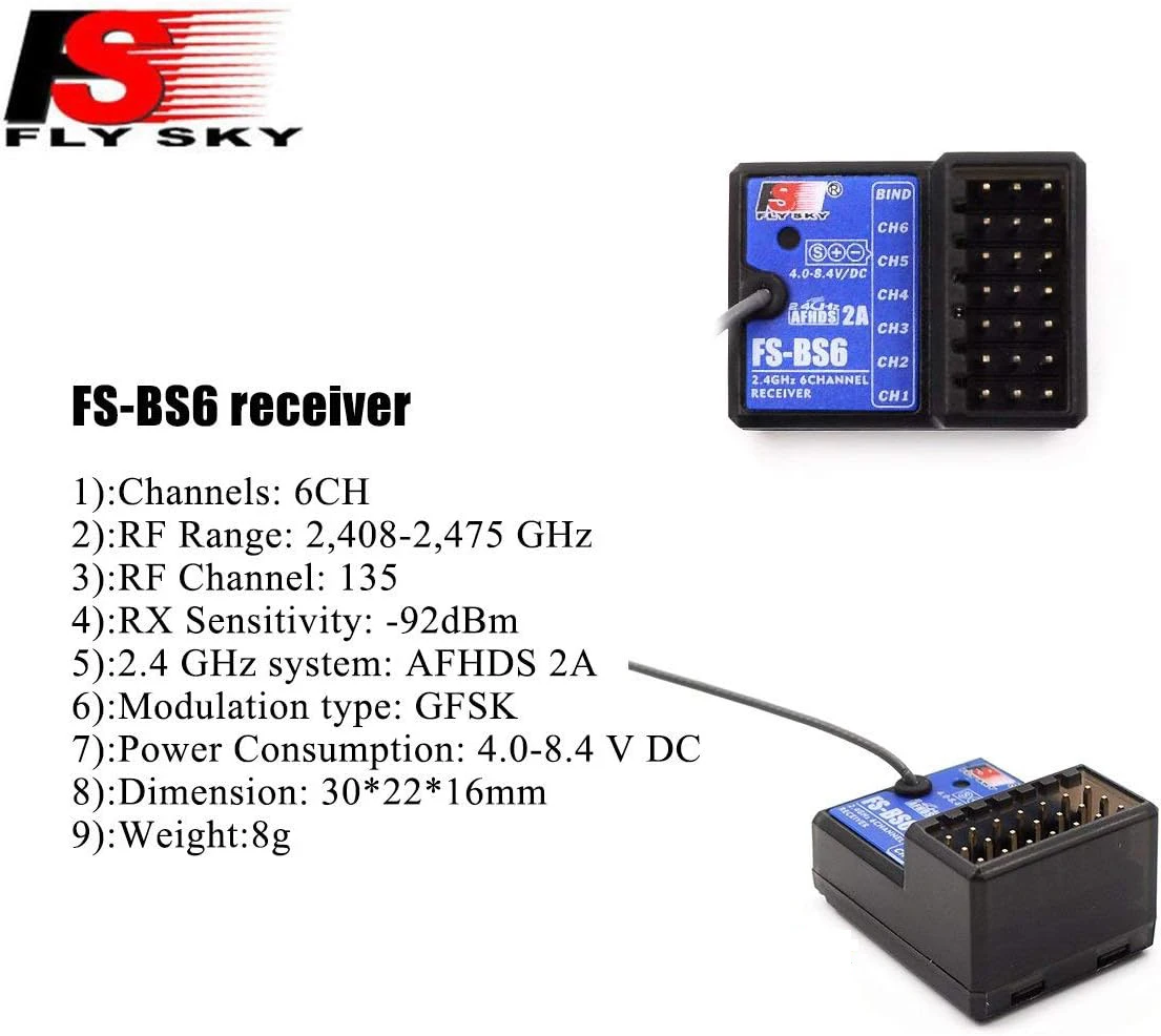 Flysky FS-BS6 Receiver 2.4Ghz 6CH AFHDS PWM Output Built-in Gyro Fail-Safe Transmitter For GT5 FS-GT5 FS Car RC T5F4 Boat