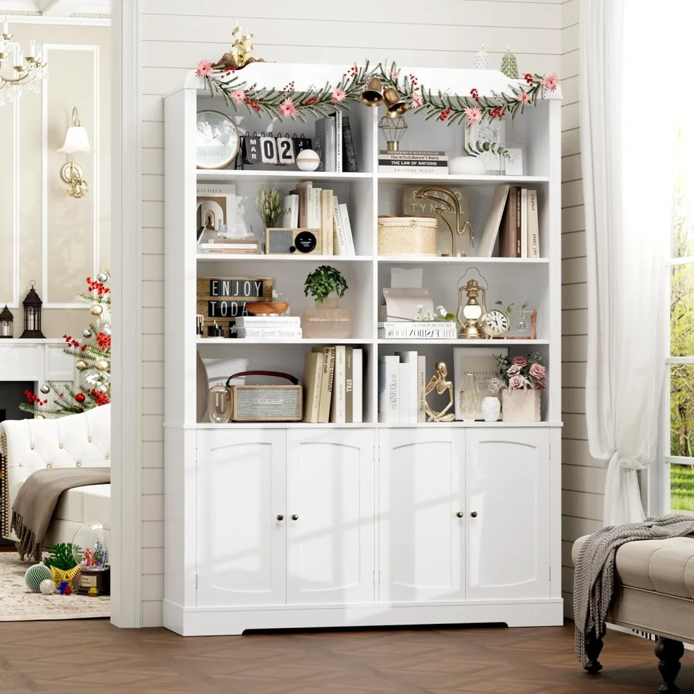 

73.1" Tall Bookcase and Bookshelf, Wide Bookshelf with Doors and Adjustable Shelves, 6 Tier Large Bookshelf with Storage