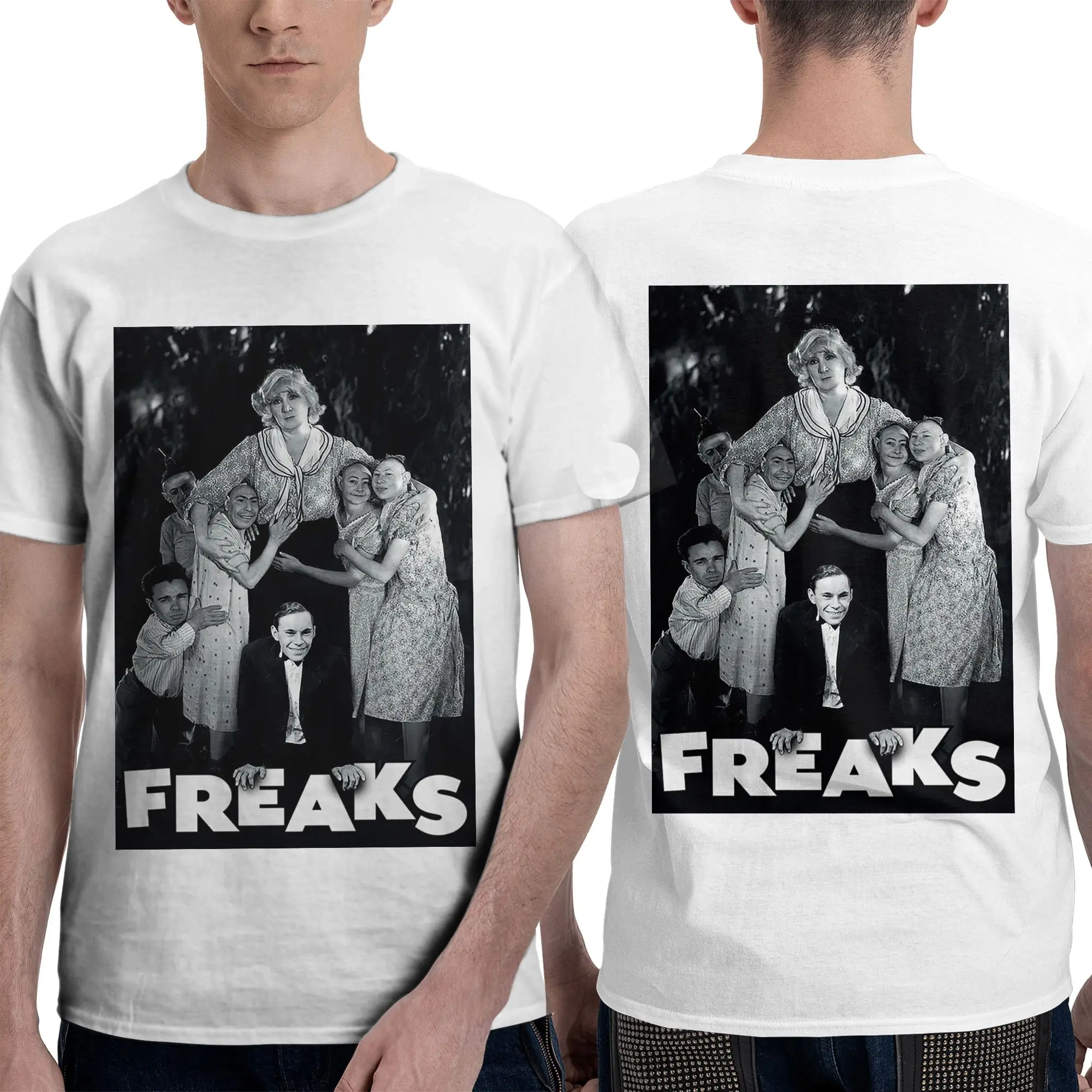Freaks 1932 Gobble We Accept Her One of Us Men T-Shirt Double Sided Oversized T Shirts Men's Cotton Tees Short Summer Male