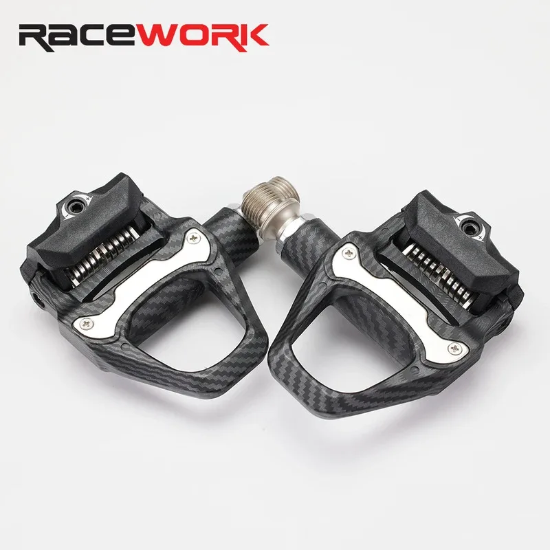 RACEWORK Bicycle Pedals Carbon Fiber Lock Pedals Self Locking System Sealed Bearings SPD Compatible Road Bike