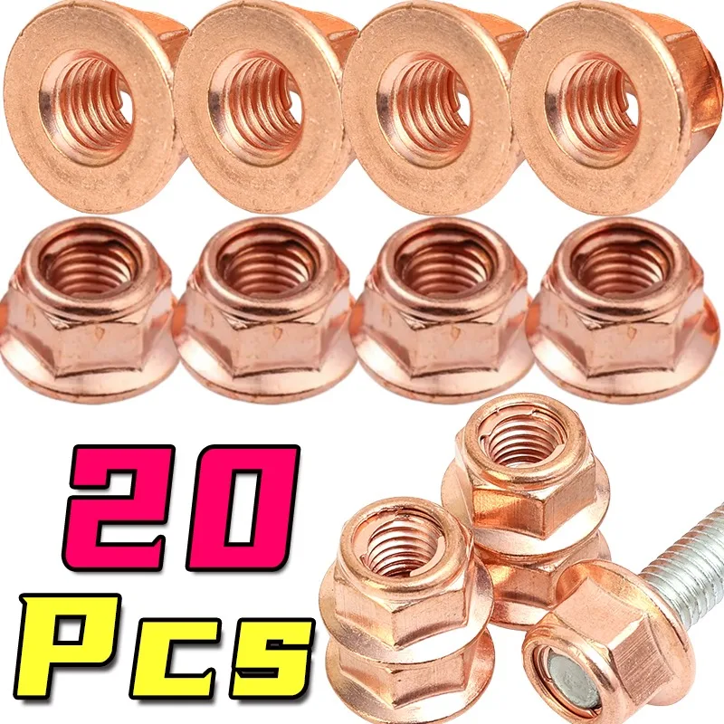 Copper Plated M8 Exhaust Nut 10/20pcs High Temperature Self Locking Flange Nuts for E30 325i Manifold Downpipe Studs Repair Kit