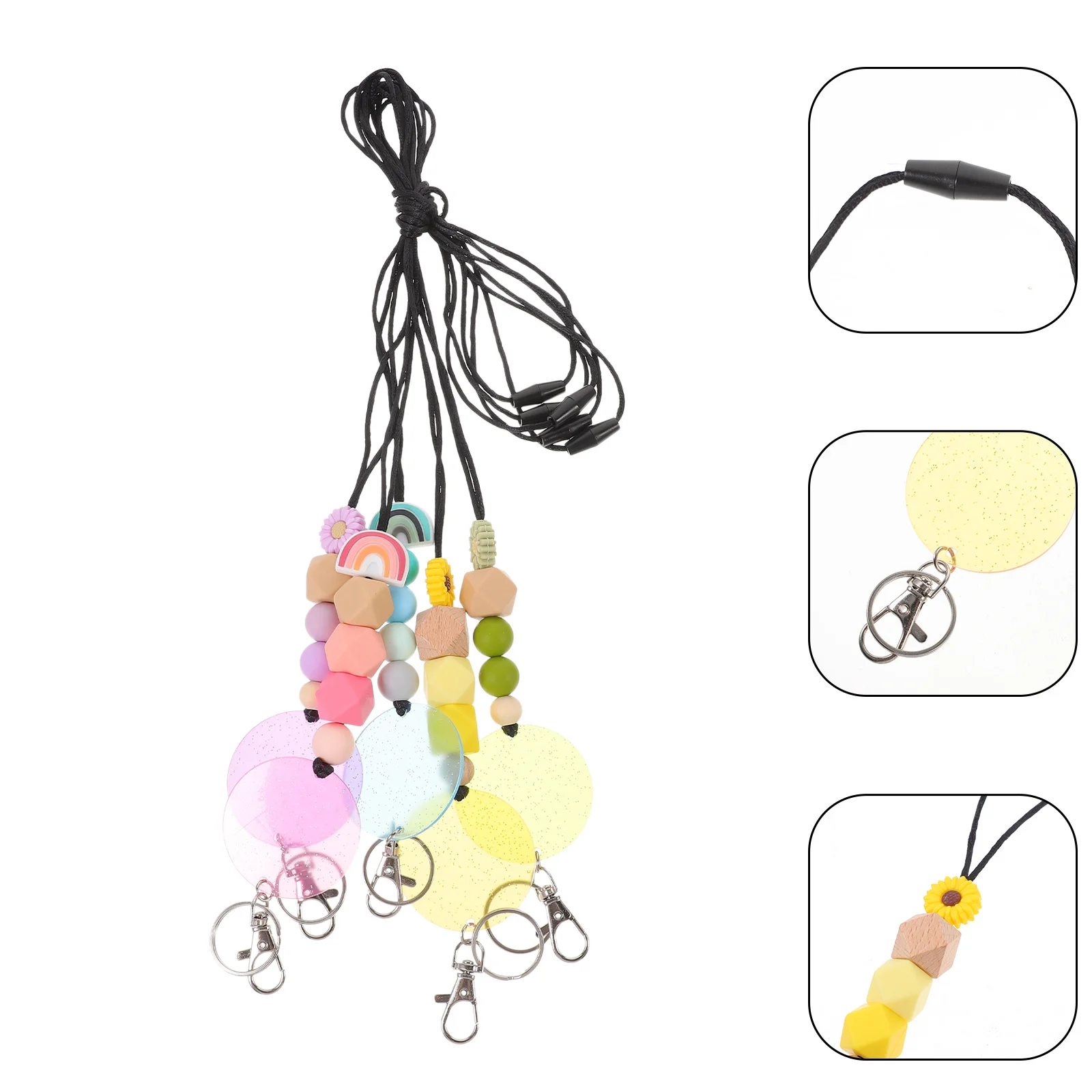 

5Pcs Silicone Bead Lanyard Multi-Function Key Chain for Id Card Secure Badge Holder Travel Outdoor Use Lanyard for Teachers