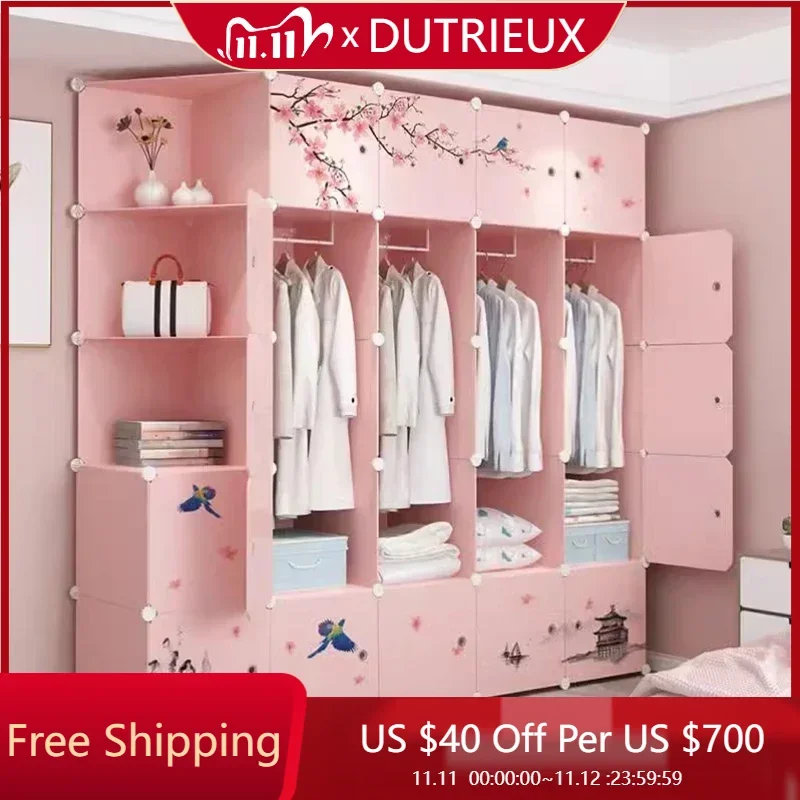 Armario de almacenamiento de plástico, particiones de ropa, armario de joyería de tela, estantes modulares móviles, Armario barato, muebles para el hogar