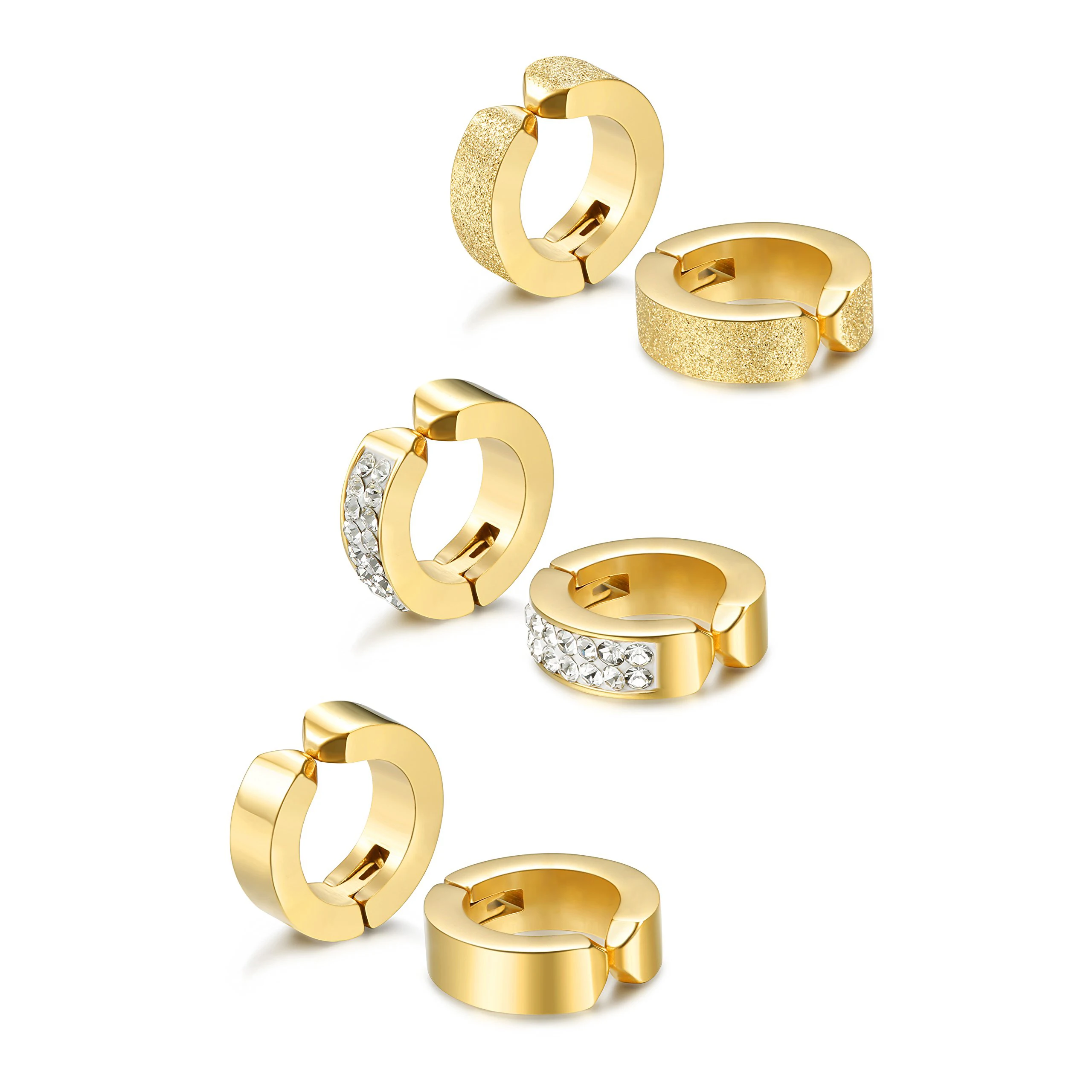 3 Pairs/Set Fashion Stainless Steel CZ Cuff Earring Non Piercing Hoop Earring Clip On Earring Fake Piercing Earring Hoop