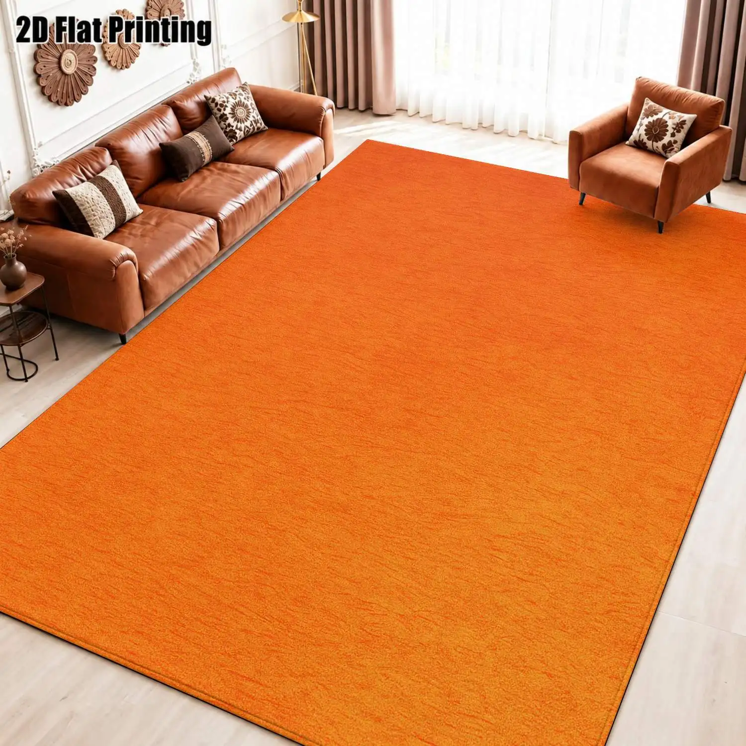 1Pc 2D Printed Carpet, Orange Solid Color Nordic/Instagram Style Floor Mat, Modern Minimalist Geometric Home Decor Rug, Multi-Size, Machine Washable, for Entrance, Dining, Foyer, Bedroom, Living Room