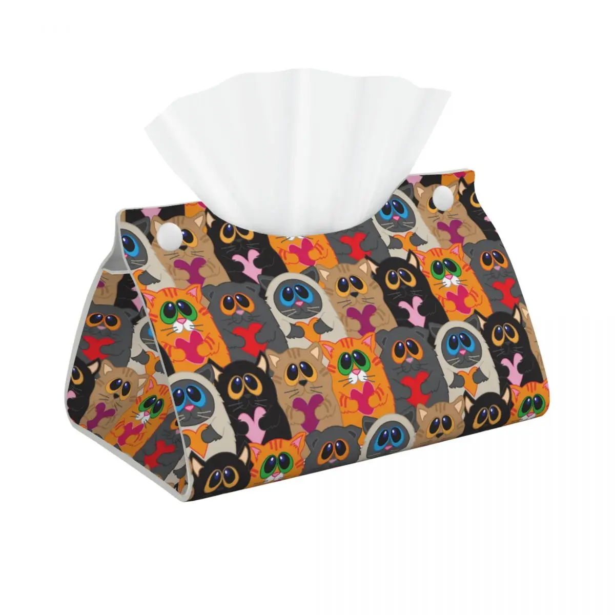 Custom Cute Cats Tissue Box Cover for Bathroom Home Cartoon Animal Kitten PU Leather Rectangular Facial Tissue Box Holder