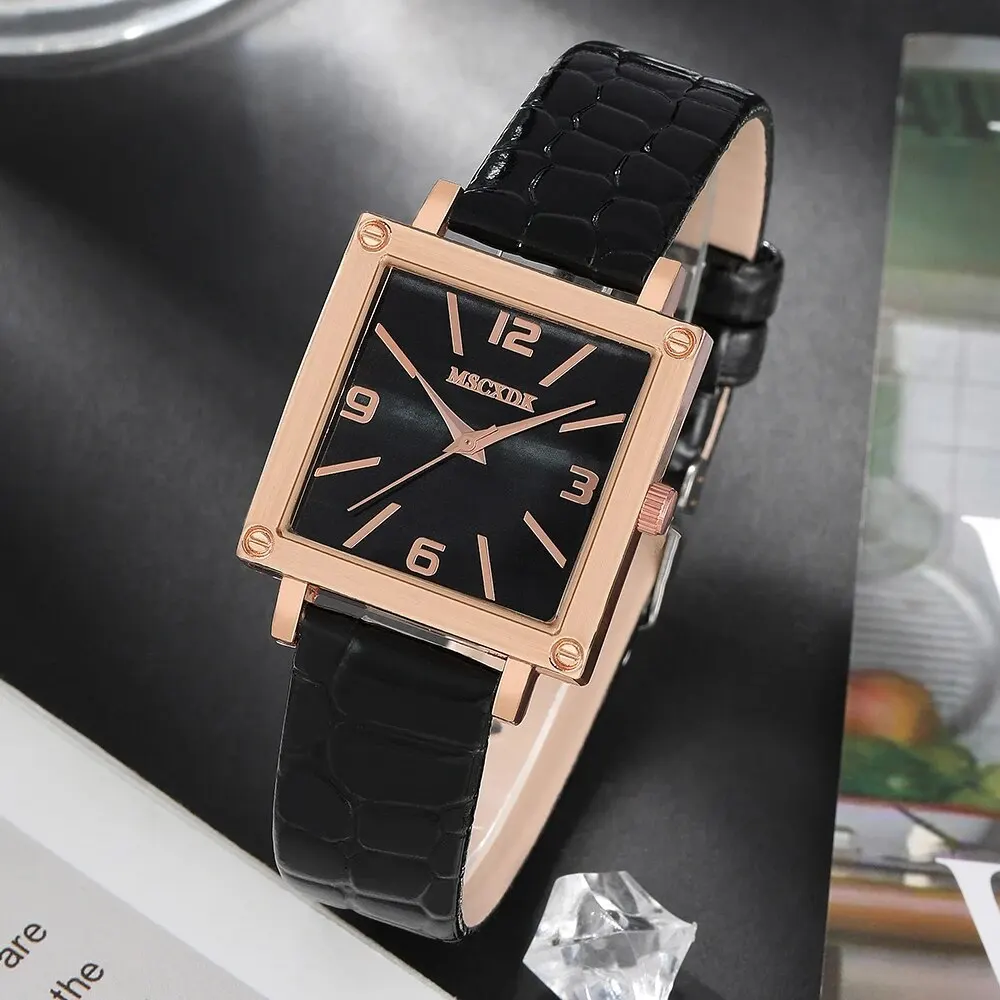 2PCS Set Women Fashion Casual Leather Belt Watches Quartz Wristwatches & Ladies Glasses Sunglasses Dress Clock Montre Femme