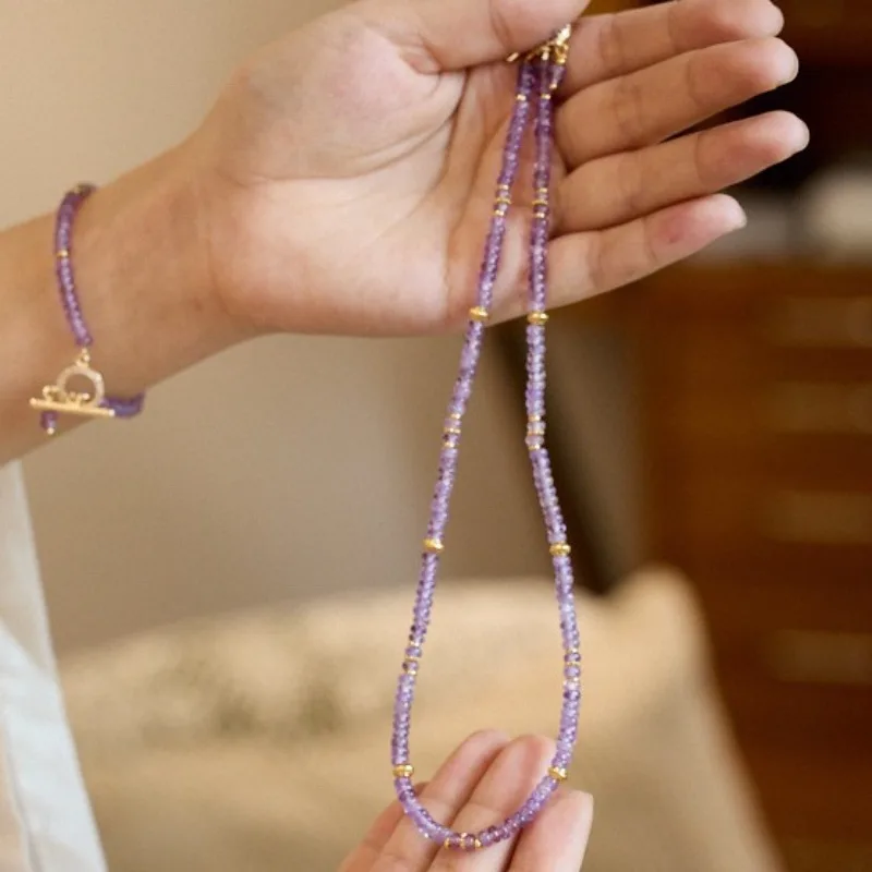 Natural Amethyst Necklace for Women Nine Purple Li Fire Luck OT Clasp Elegant Crystal Choker Necklace Gifts