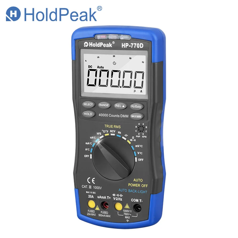 

HP-770D Digital Multimeter TRMS - AC/DC Voltage, Current, Resistance, Capacitance, Frequency, Temperature - 40,000 Counts, NCV