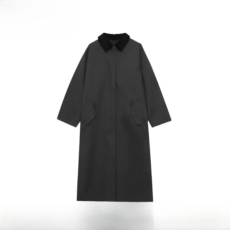 Early Autumn New Arrival Women's Fashionable Versatile Windbreaker ZR Style Polyester Fiber Long Sleeve Mid-Length Coat