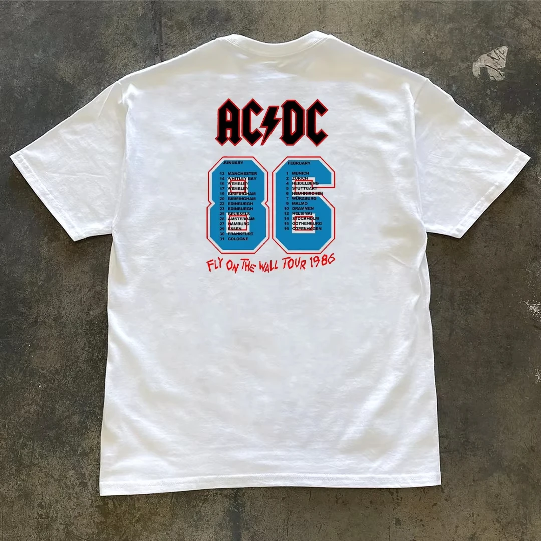 

25. летняя новая европейская и американская футболка Metal Rock ACDC Band, свободная футболка большого размера из плотного хлопка с короткими рукавами, высококачественная футболка