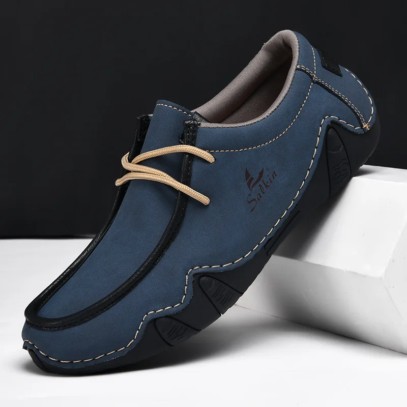

Fashion Men Leather Casual Shoes Street Cool Flat Leisure Shoes Big Size Loafers