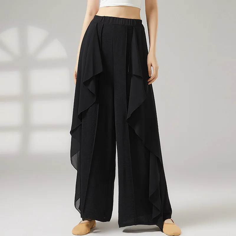 中国の民族舞踊古典舞踊キュロット女性ルーズワイドレッグパンツ菌類レース妖精ボディ韻ダンスウェアパンツ