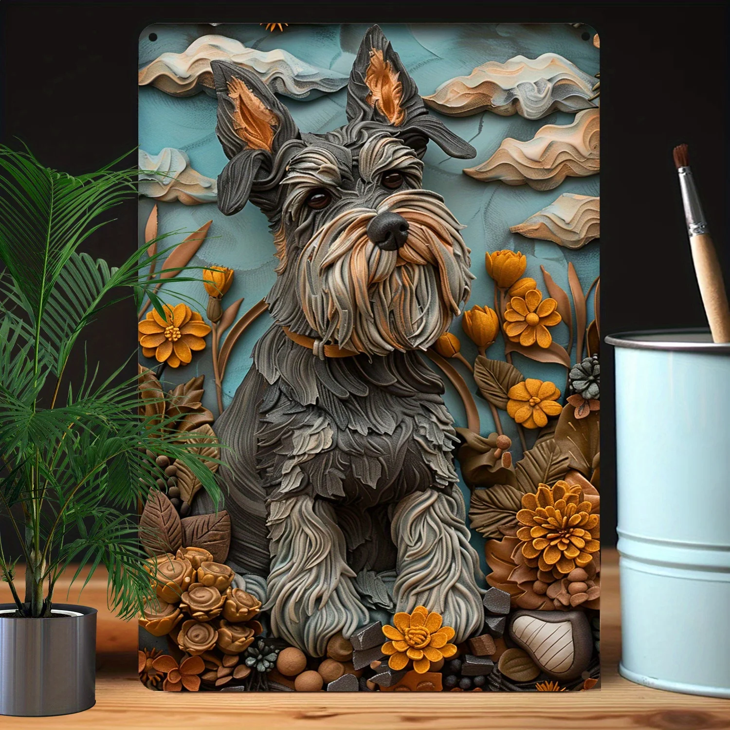 Schnauzer Floral Wall Art, Metal Sign, Moisture-Resistant & High Durability, Ideal for Home Decor, Unique Gift for Dog Lovers