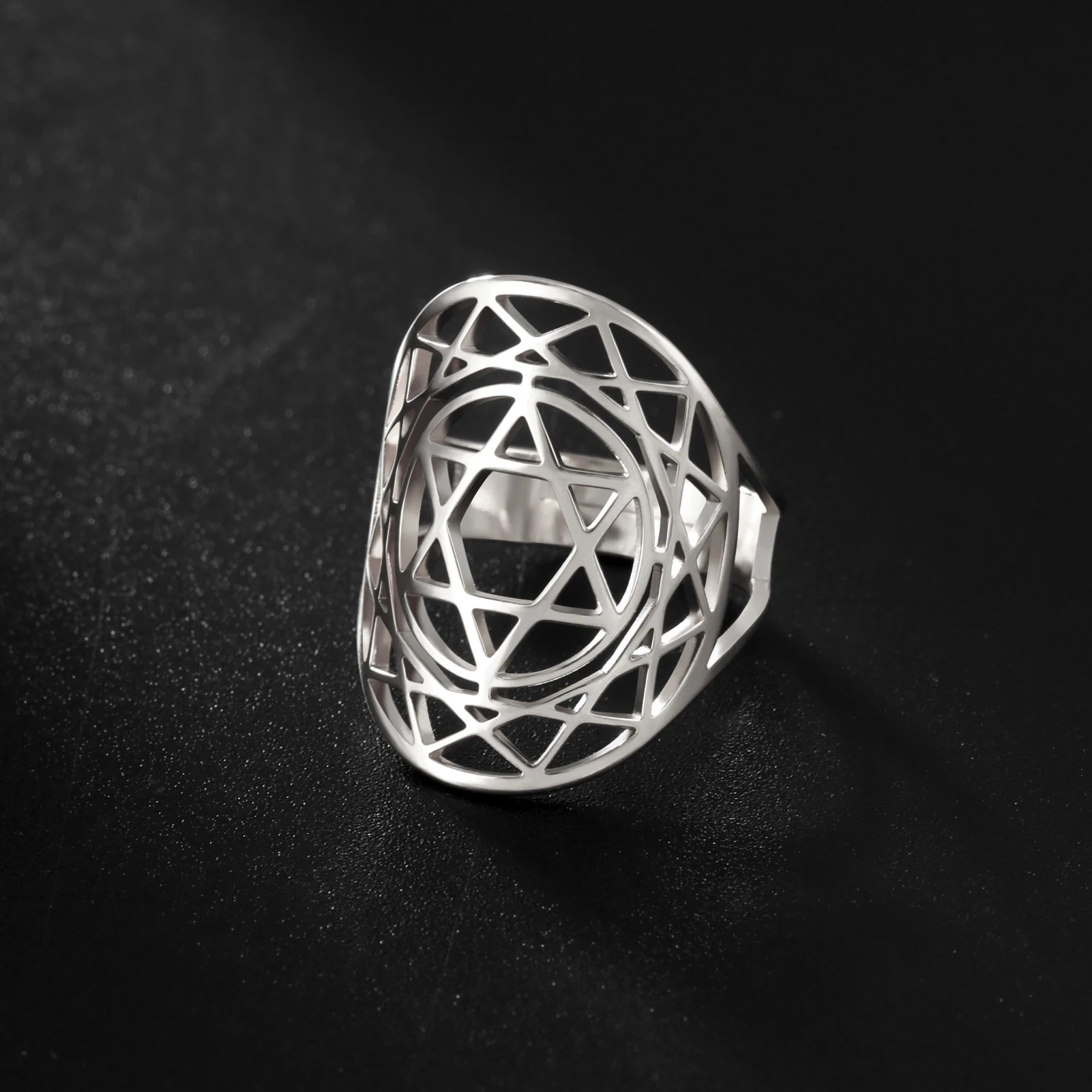 Jewish Magen Star of David Symbol Ring Stainless Steel Chakra Hexagram Geometry Rings for Women Men Amulet Vintage Jewelry Gift