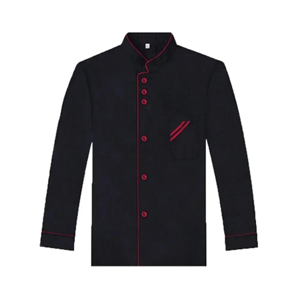 Camisas Unisex para hombre y mujer, ropa de cocinero, chaqueta de Chef, abrigos, traje informal, manga de uniforme de Catering, color negro