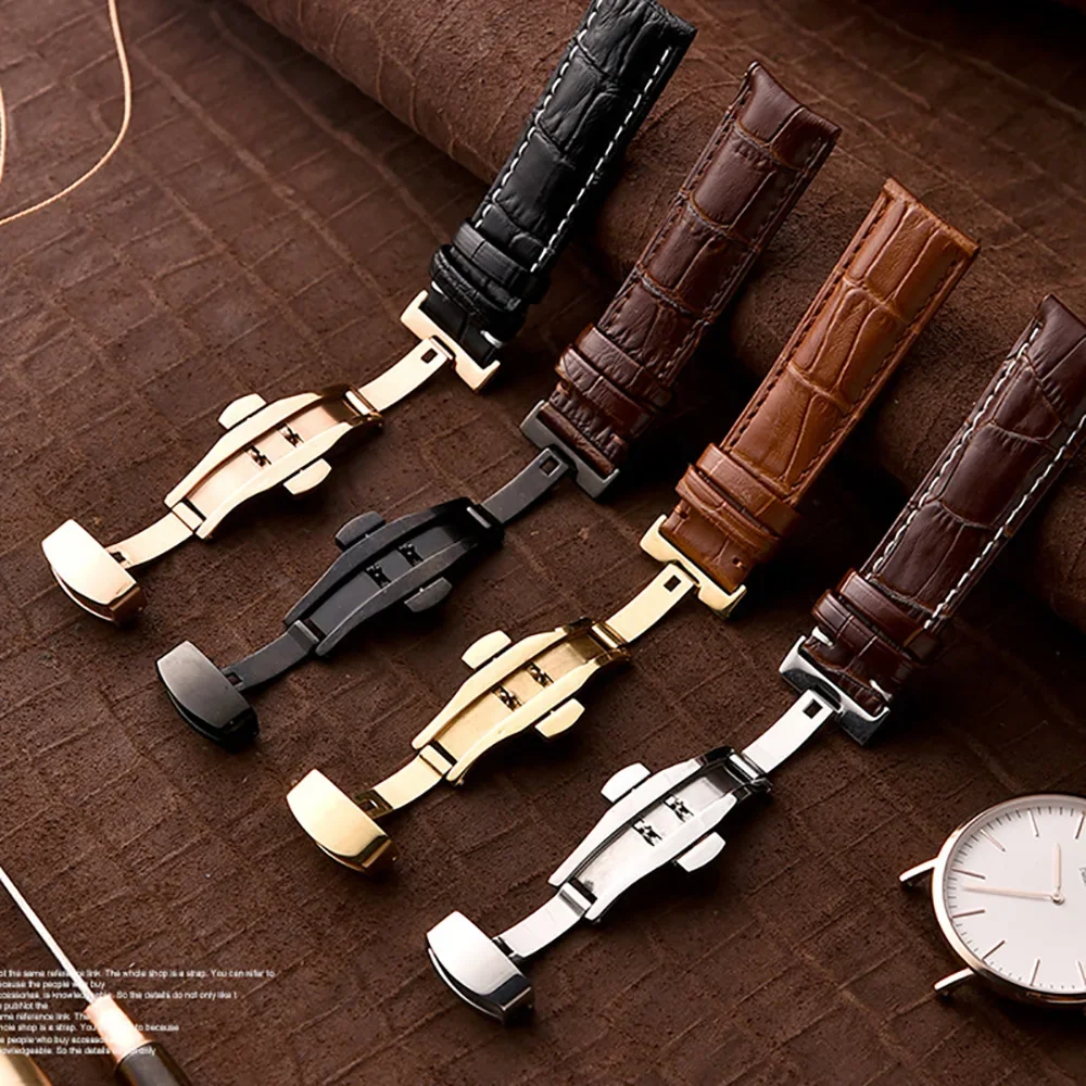 Watch Band 18mm 20mm 22mm 24mm Crocodile Pattern Straps for Omega for Wrist Bracelet for Seiko Vintage Replace Butterfly Buckle